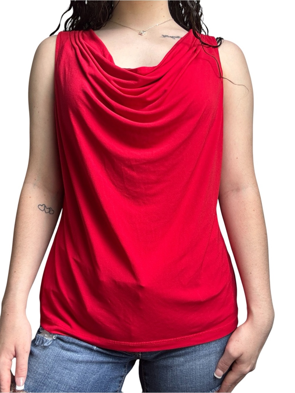 Calvin Klein Red Cowl Neck Sleeveless Tank-top